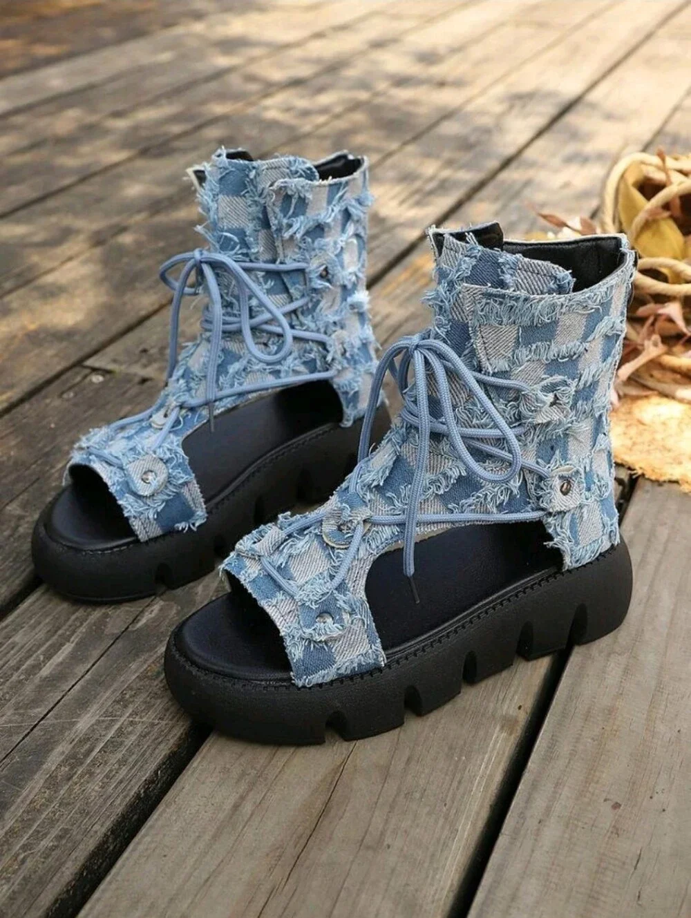 NEW Platform Peep-Toe Lace-Up Sandals Thick Bottoms